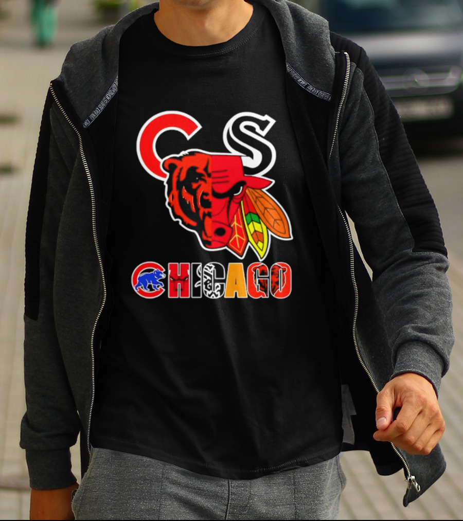 Chicago Bears Bulls Blackhawks Cubs White Sox Sports Team Collage T-Shirt