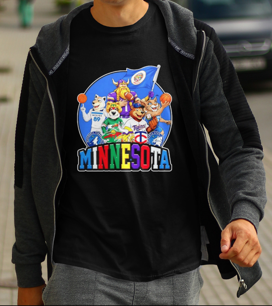 Minnesota Vikings Timberwolves Wild Twins Lynx Mascots And Logos Collection T-Shirt