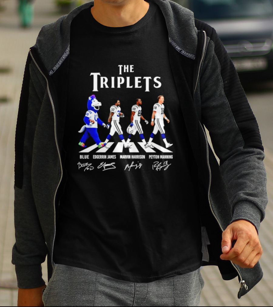 The Triplets Blue Edgerrin James Marvin Harrison Peyton Manning Indianapolis Colts Abbey Road Signatures T-Shirt