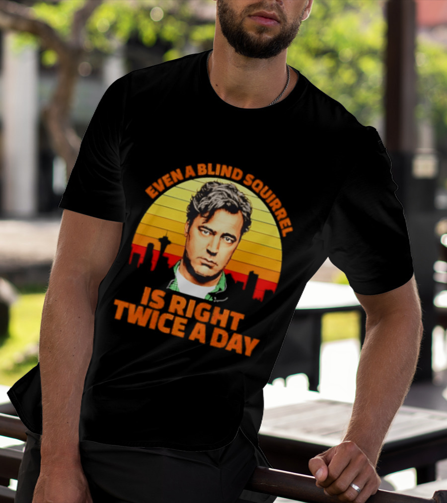 Even A Blind Squirrel Is Right Twice A Day Retro Seattle Skyline T-Shirt
