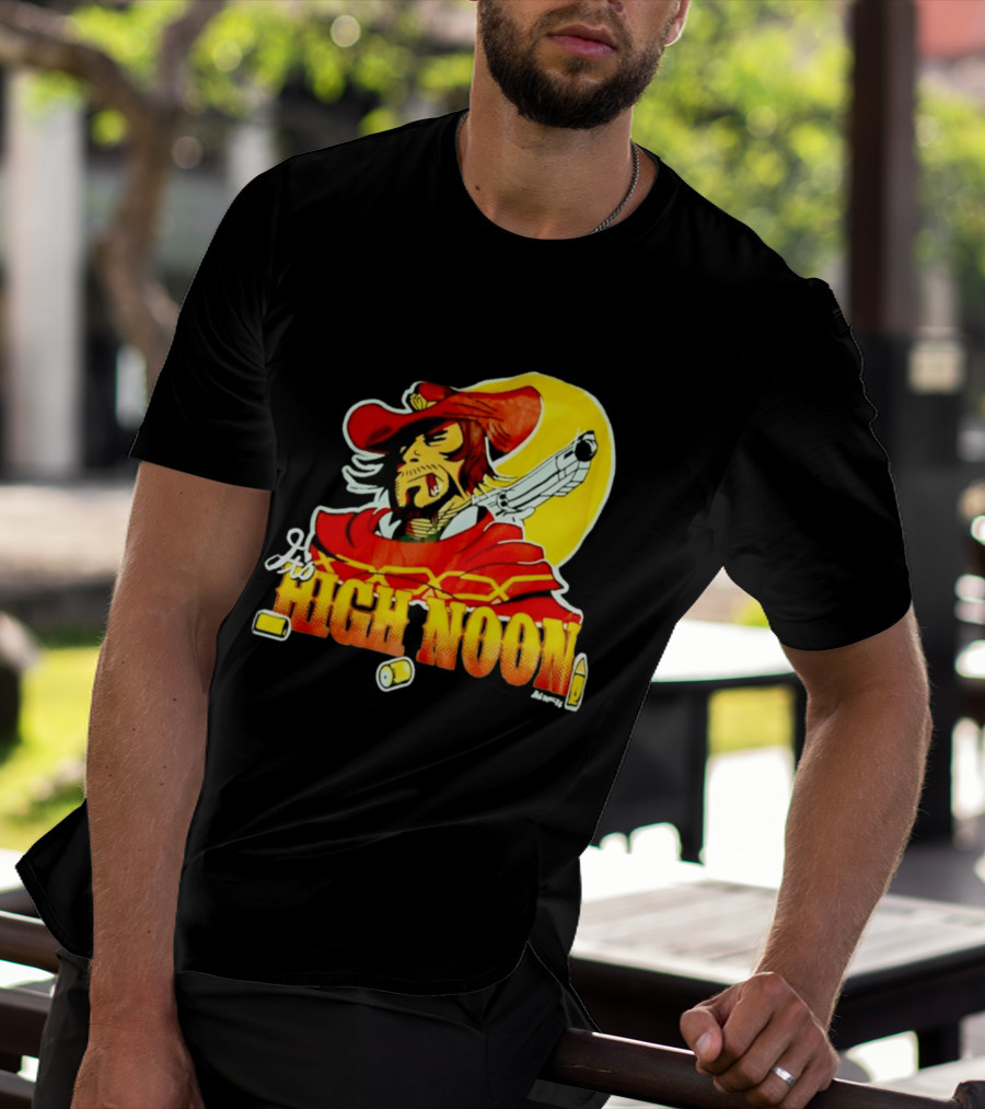 It's High Noon Cowboy With Red Cape And Pistol In Front Of Yellow Sun T-Shirt