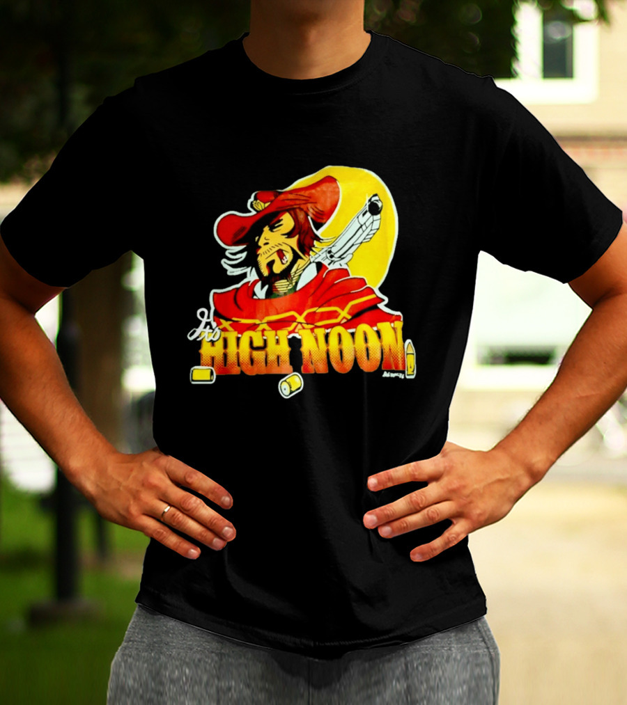 It's High Noon Cowboy With Red Cape And Pistol In Front Of Yellow Sun T-Shirt