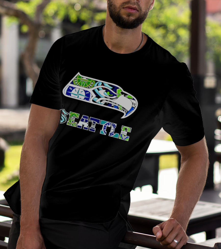 Seattle Seahawks Mariners Kraken Sounders Collage T-Shirt