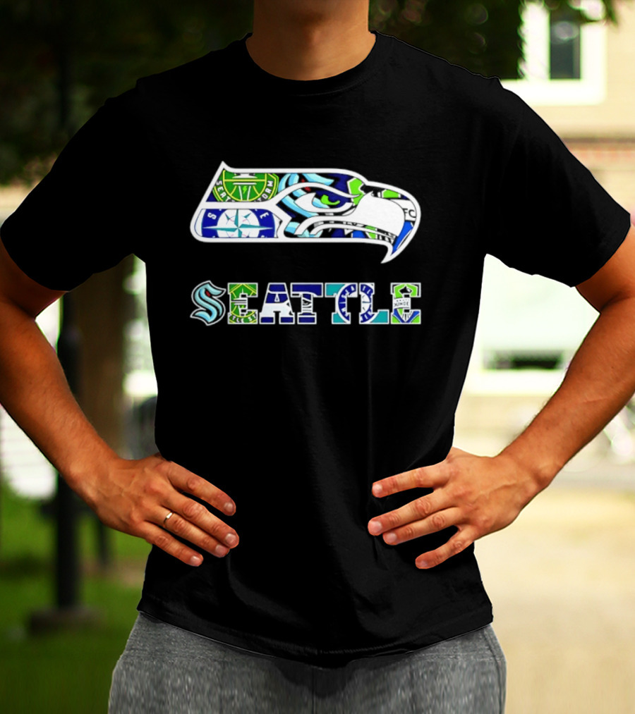 Seattle Seahawks Mariners Kraken Sounders Collage T-Shirt