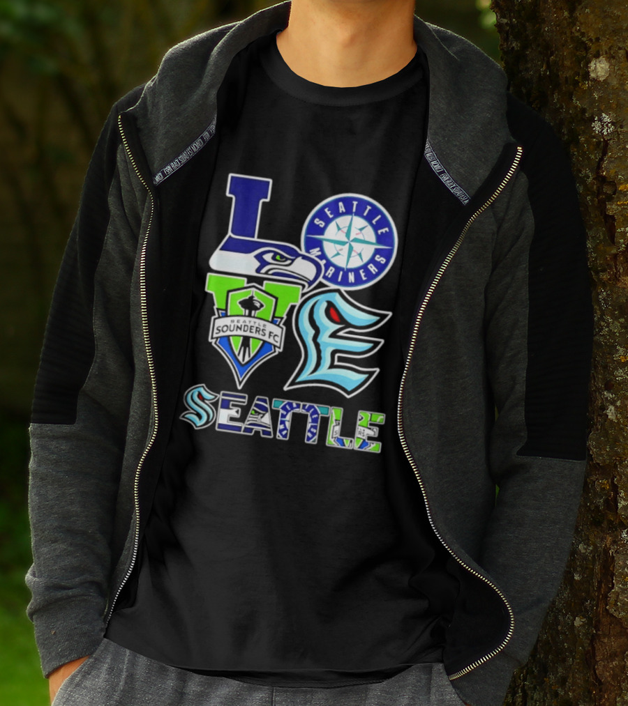 Love Seattle Seahawks Mariners Sounders FC Kraken T-Shirt