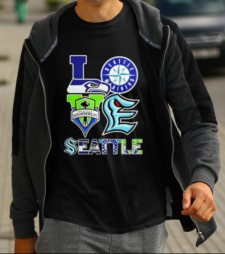 Love Seattle Seahawks Mariners Sounders FC Kraken T-Shirt