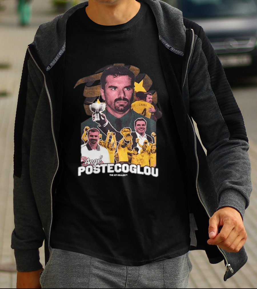 Ange Postecoglou Celebratory Moments With Trophy And Team T-Shirt