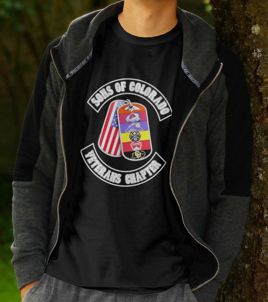 Sons Of Colorado Veterans Chapter Avalanche Rockies Nuggets Buffaloes American Flag T-Shirt