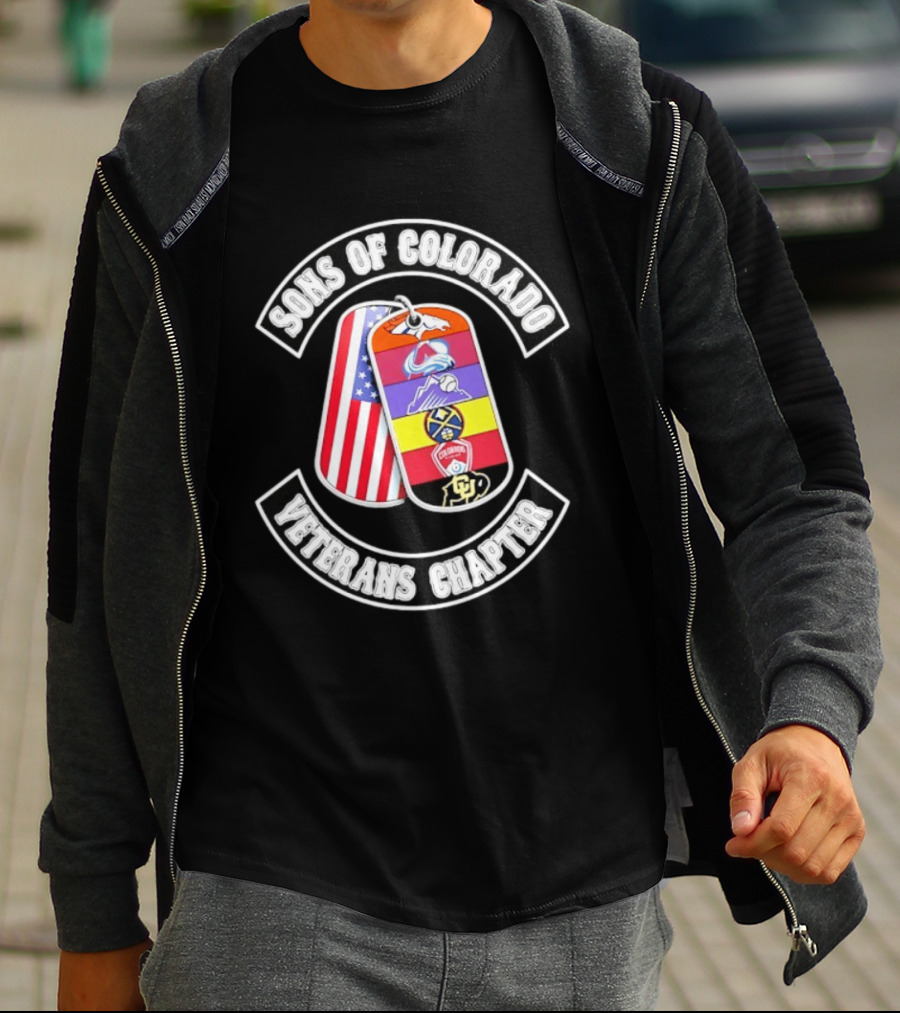 Sons Of Colorado Veterans Chapter Avalanche Rockies Nuggets Buffaloes American Flag T-Shirt