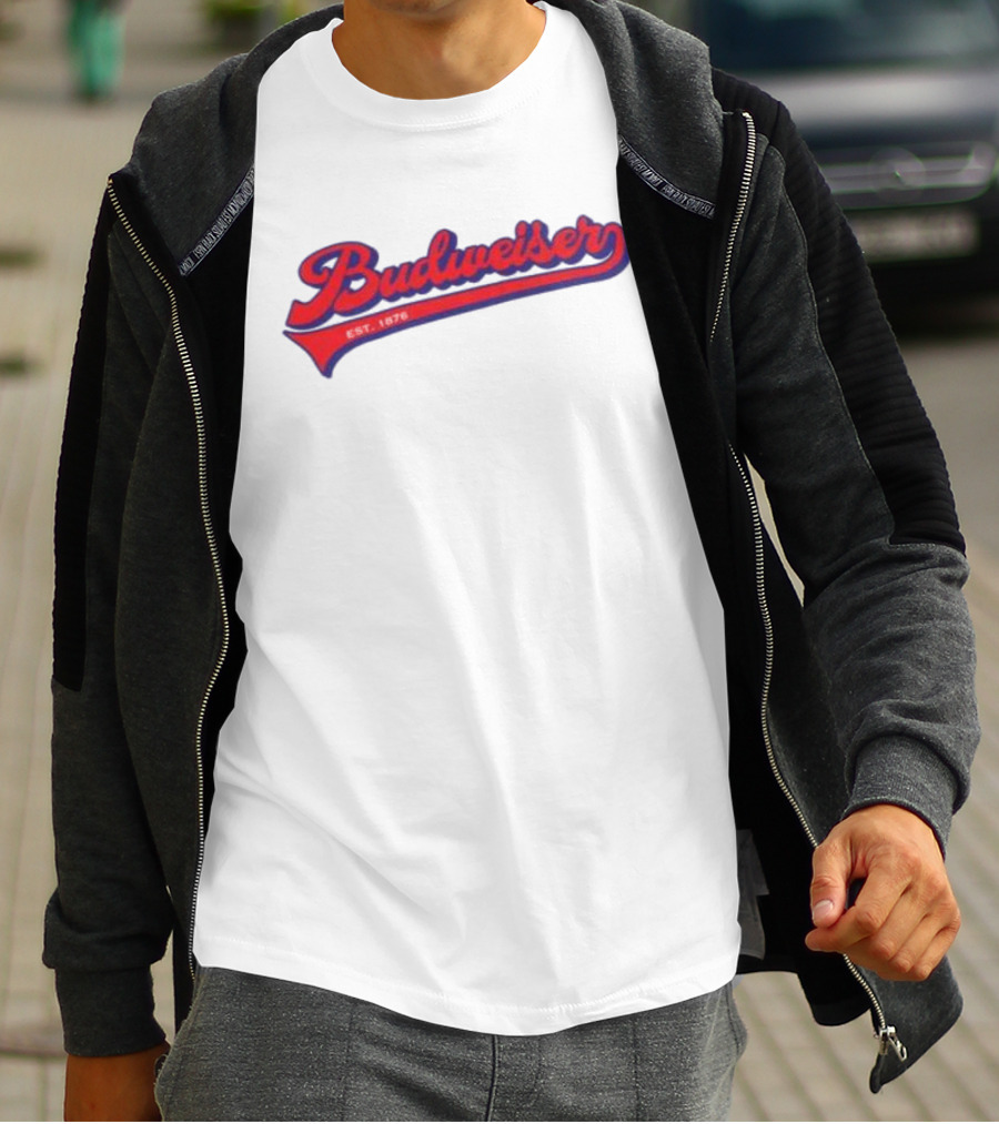 Budweiser Baseball Script Logo Retro Style Beer Shop T-Shirt