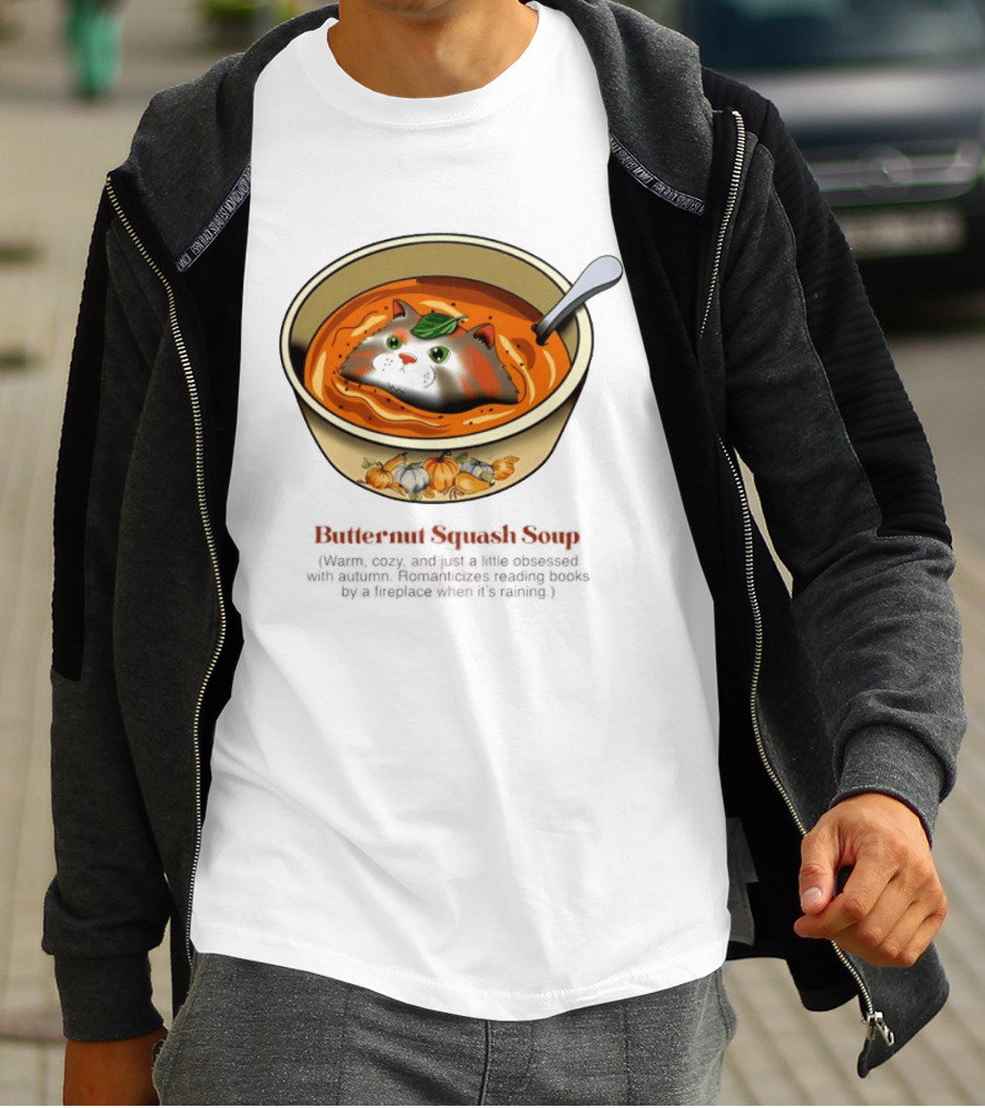 Butternut Squash Soup Cat Floating Whiskers Bowl T-Shirt