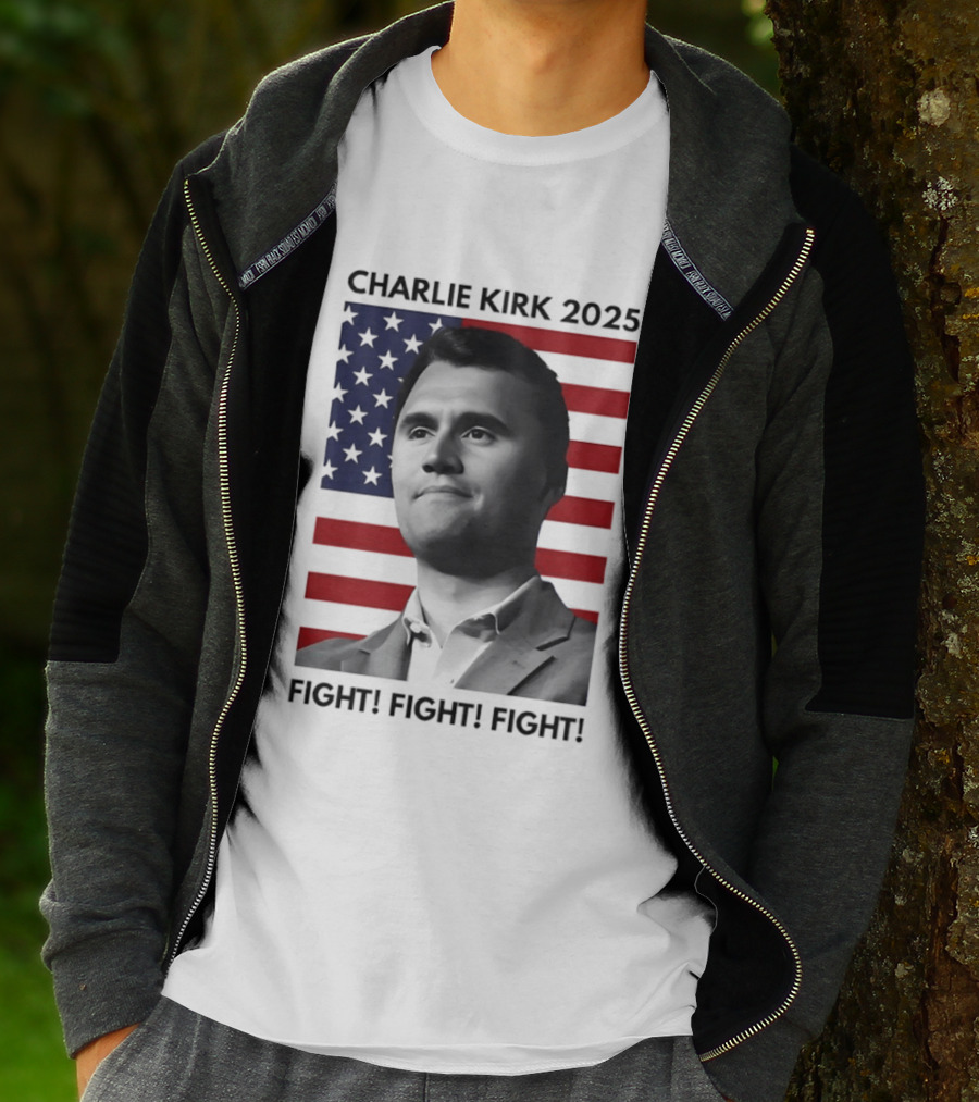 Charlie Kirk 2025 Fight Fight Fight American Flag T-Shirt