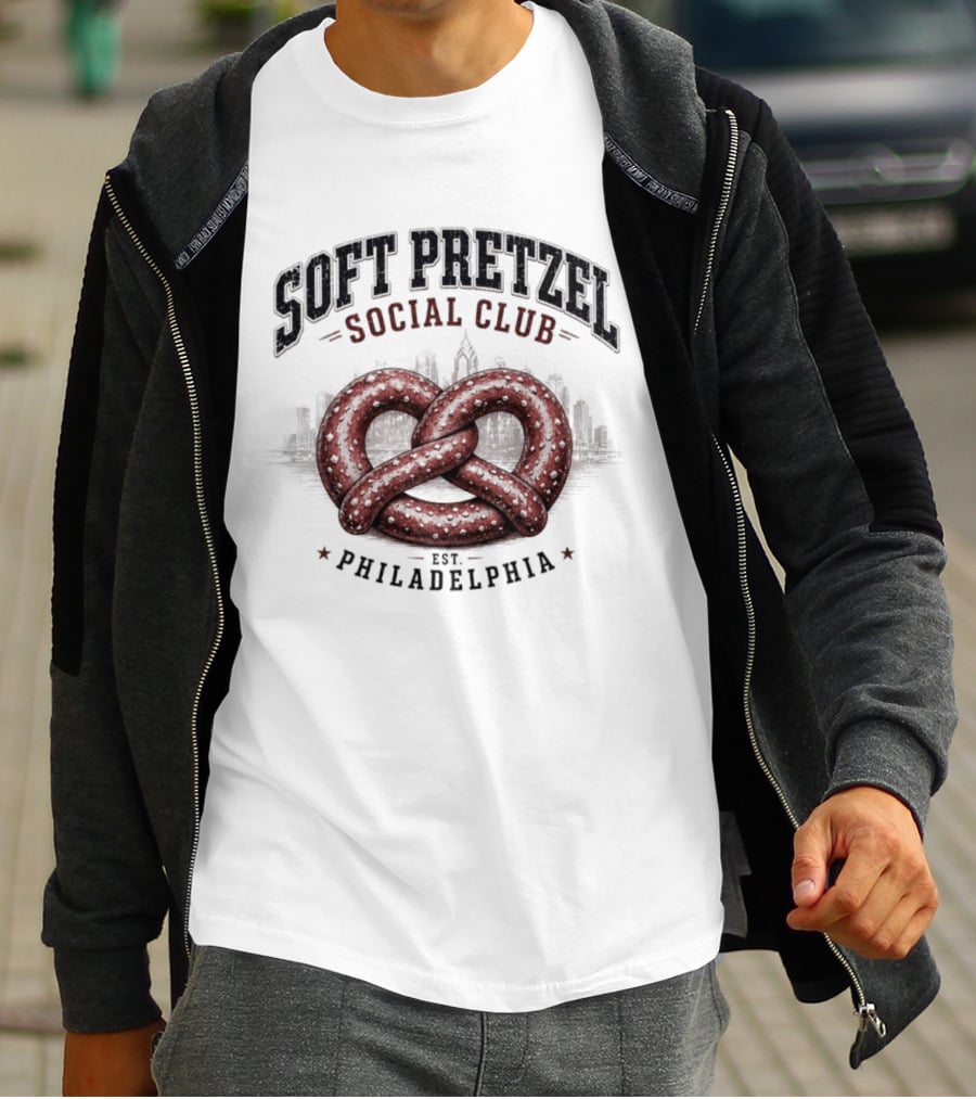 Soft Pretzel Social Club Philadelphia Skyline Est. Philadelphia T-Shirt