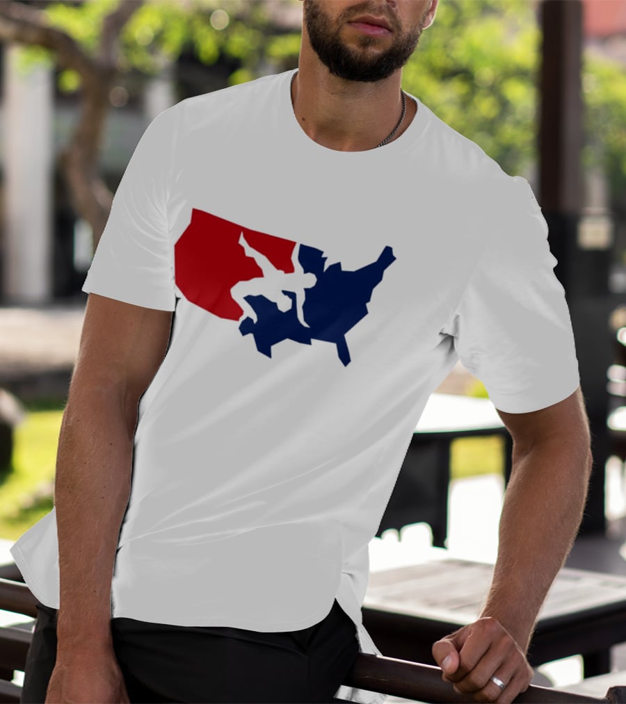 USA Wrestling Map Silhouette Red Blue T-Shirt