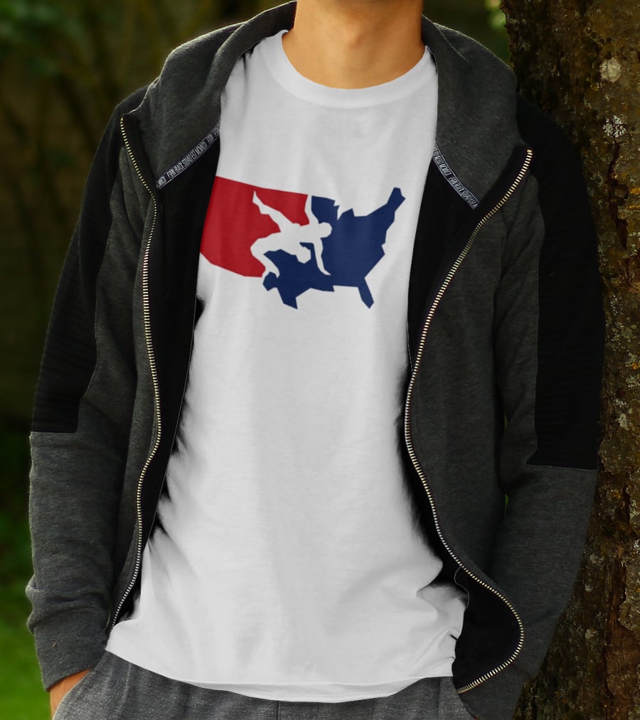 USA Wrestling Map Silhouette Red Blue T-Shirt