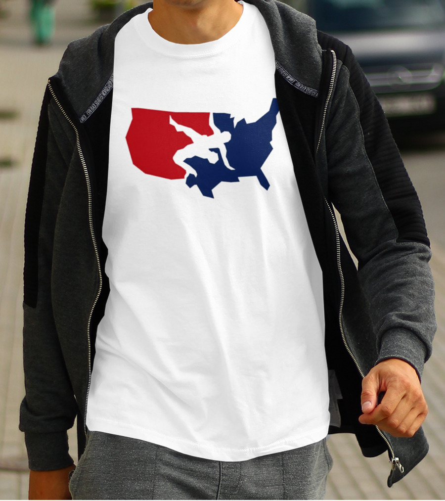 USA Wrestling Map Silhouette Red Blue T-Shirt