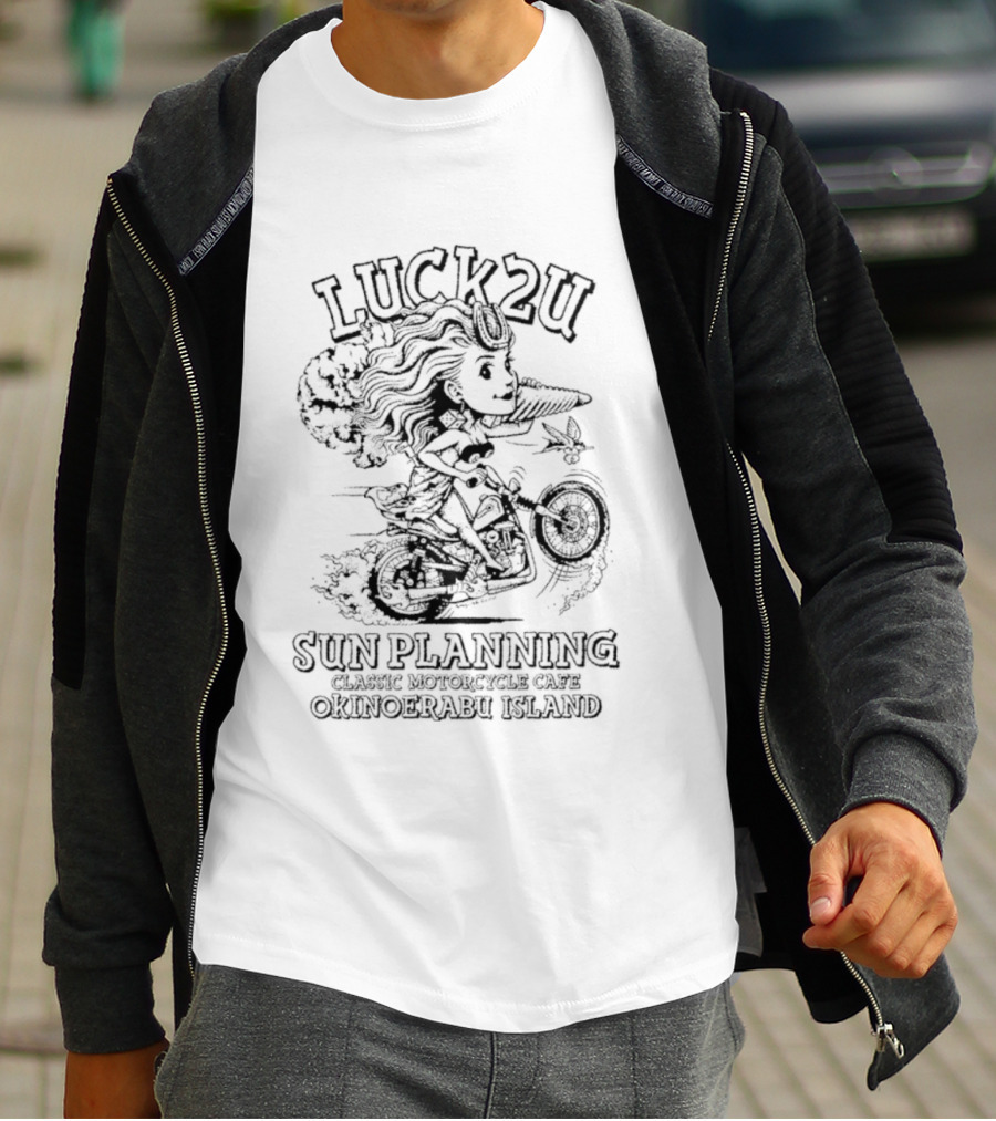 Luck2u Sun Planning Classic Motorcycle Cafe Okinoerabu Island Adventure T-Shirt