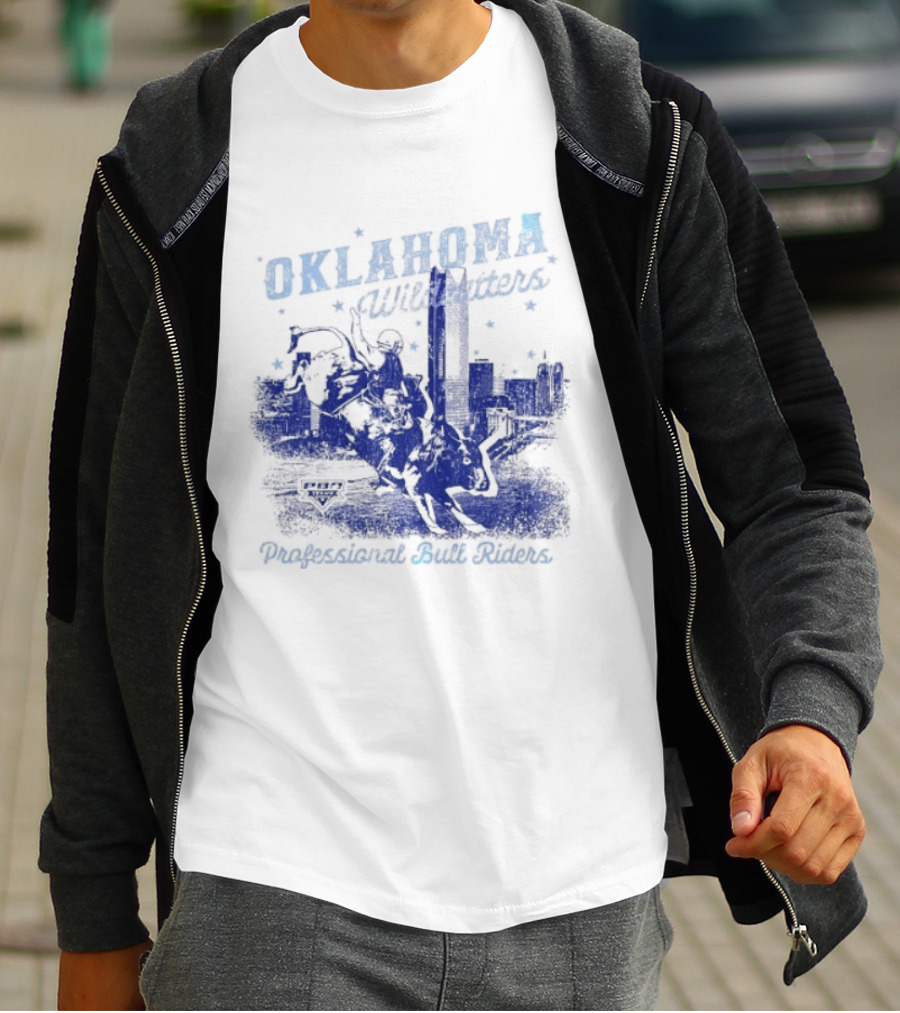 Oklahoma Wildcatters Professional Bull Riders Cowboy City Skyline T-Shirt