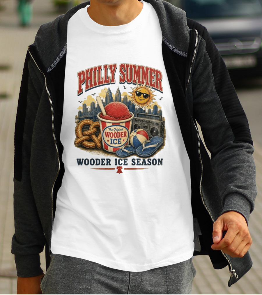 Philly Summer Wooder Ice Season With Pretzel Boombox And Sunglasses Sun T-Shirt