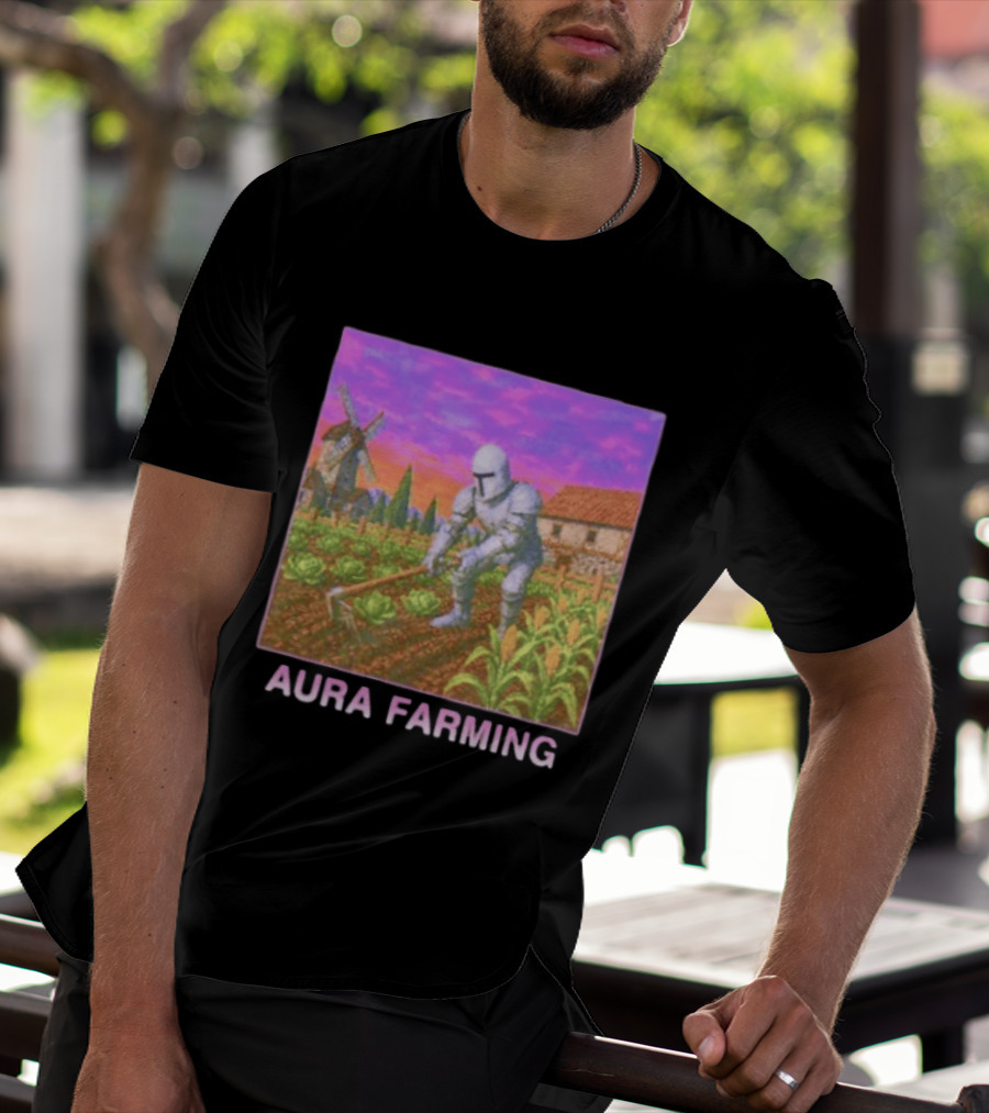 Aura Farming Knight Medieval Meme Windmill Crops Cabbage Garden T-Shirt