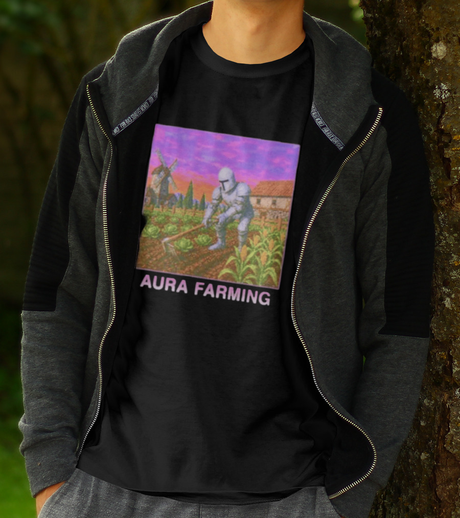 Aura Farming Knight Medieval Meme Windmill Crops Cabbage Garden T-Shirt