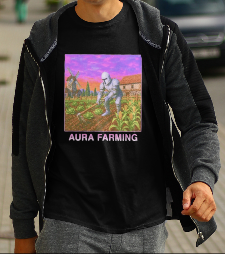 Aura Farming Knight Medieval Meme Windmill Crops Cabbage Garden T-Shirt