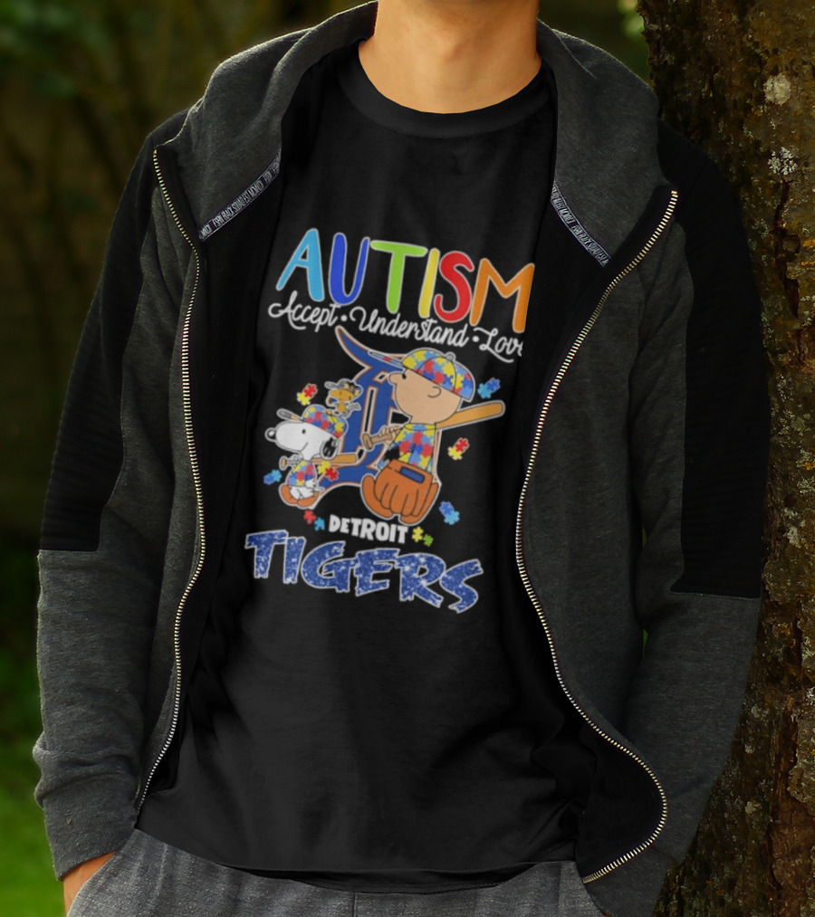 Autism Accept Understand Love Snoopy Charlie Brown Detroit Tigers T-Shirt