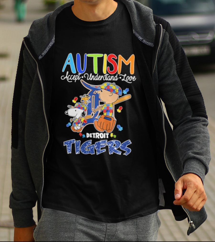 Autism Accept Understand Love Snoopy Charlie Brown Detroit Tigers T-Shirt