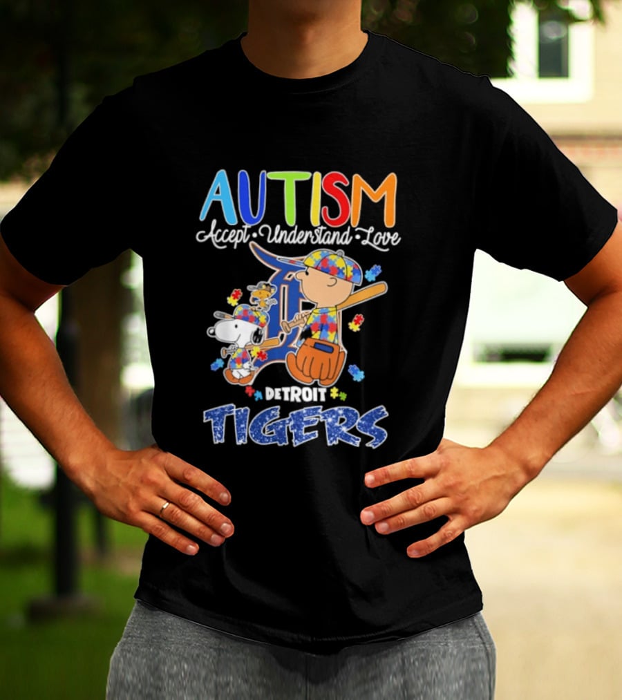 Autism Accept Understand Love Snoopy Charlie Brown Detroit Tigers T-Shirt