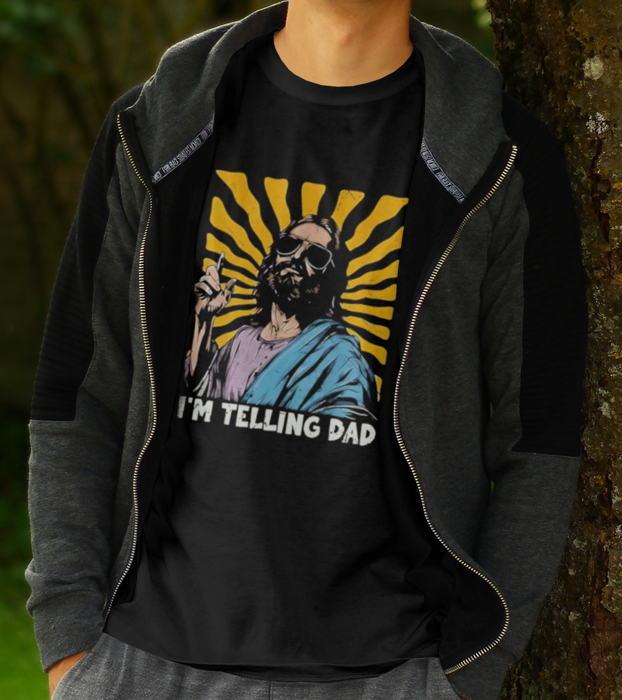 Jesus Wearing Sunglasses I'm Telling Dad Radiant T-Shirt