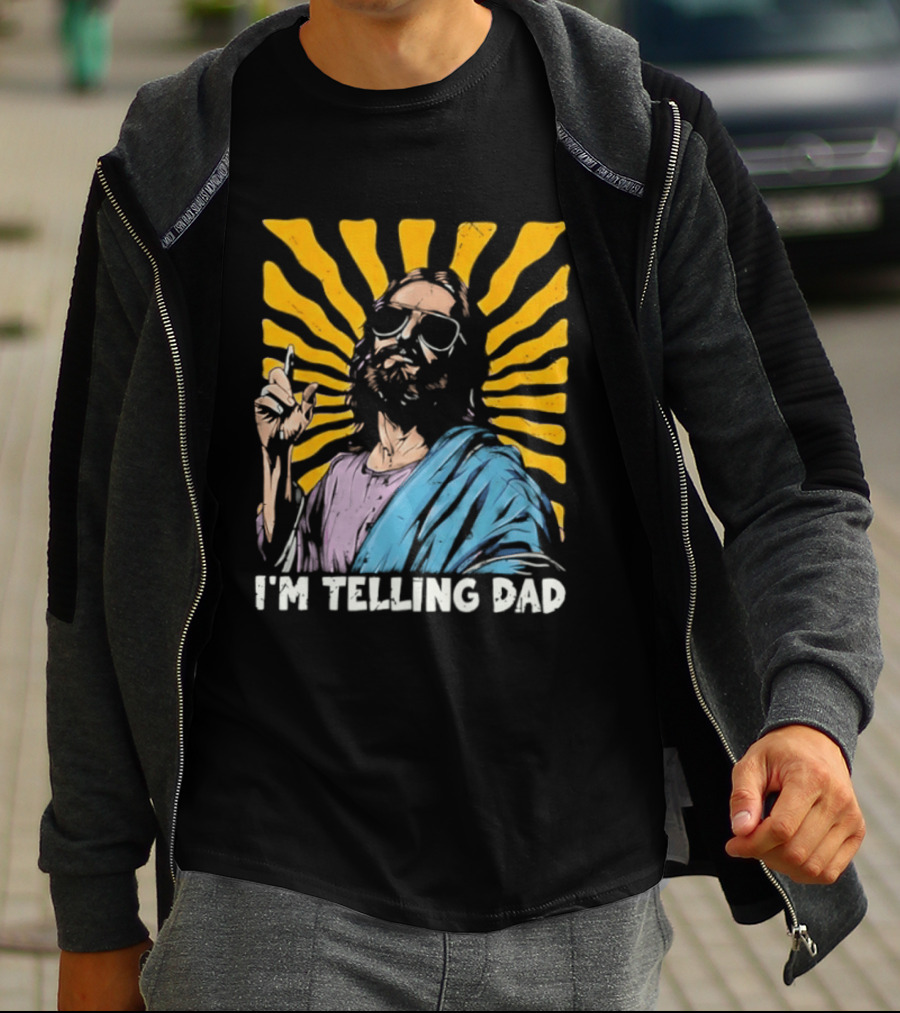Jesus Wearing Sunglasses I'm Telling Dad Radiant T-Shirt