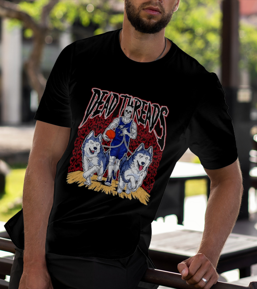 Dead Threads Skeleton Basketball Huskies Flames T-Shirt