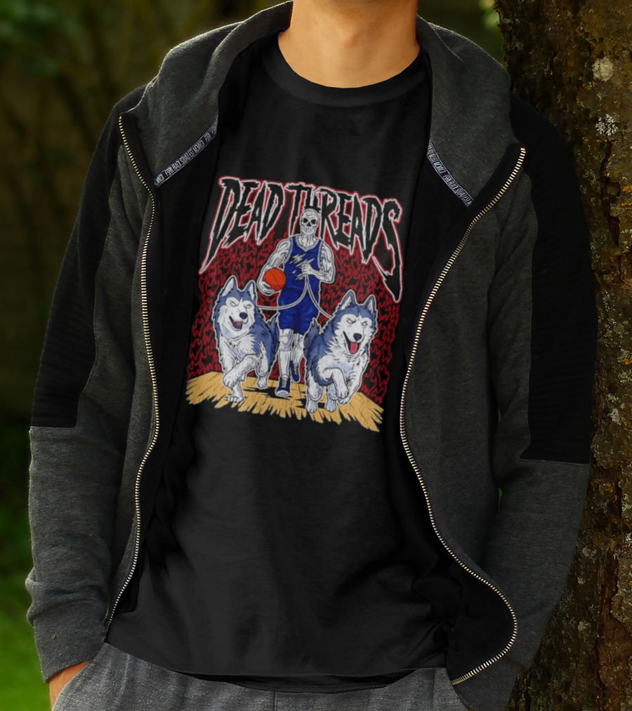 Dead Threads Skeleton Basketball Huskies Flames T-Shirt