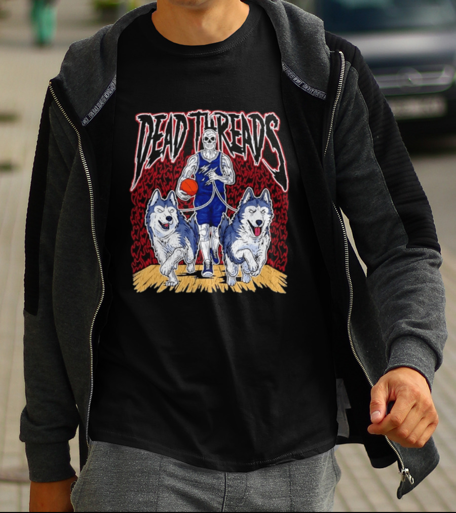 Dead Threads Skeleton Basketball Huskies Flames T-Shirt