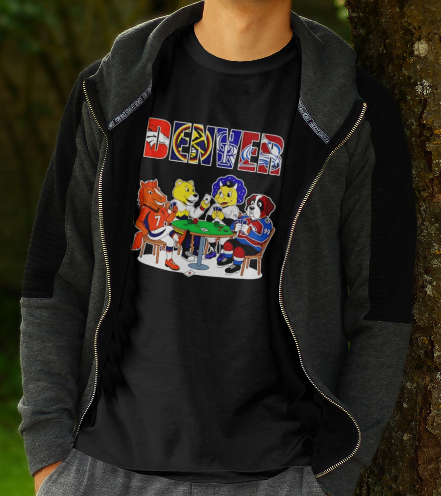 Denver Broncos Nuggets Rockies Avalanche Mascots Playing Poker T-Shirt