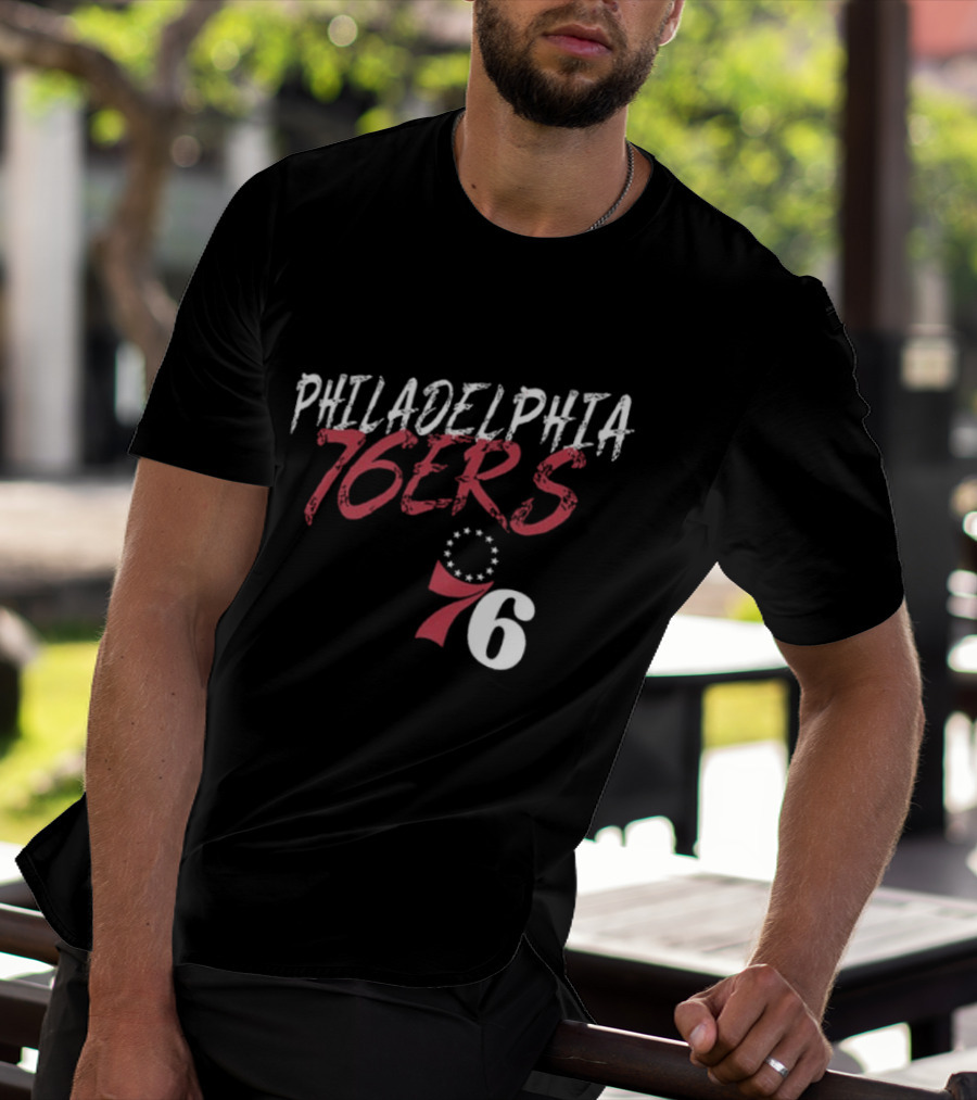 LeBron James Philadelphia 76ers Royal Hustle Name & Number 2 Sided Philadelphia 76ers 76 T-Shirt