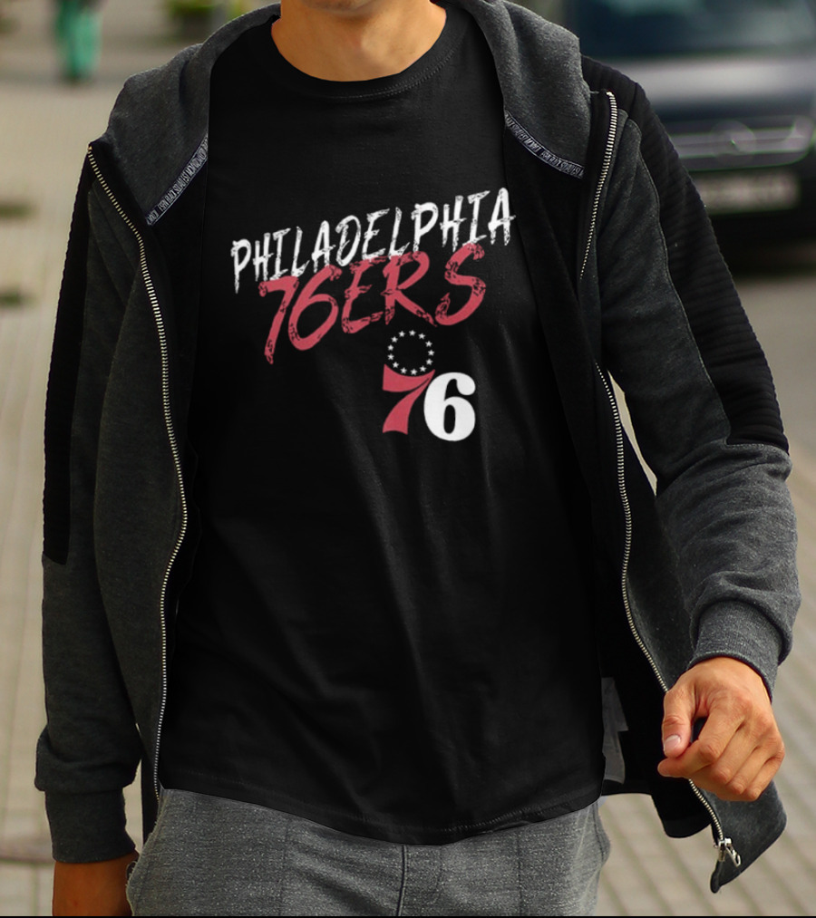 LeBron James Philadelphia 76ers Royal Hustle Name & Number 2 Sided Philadelphia 76ers 76 T-Shirt