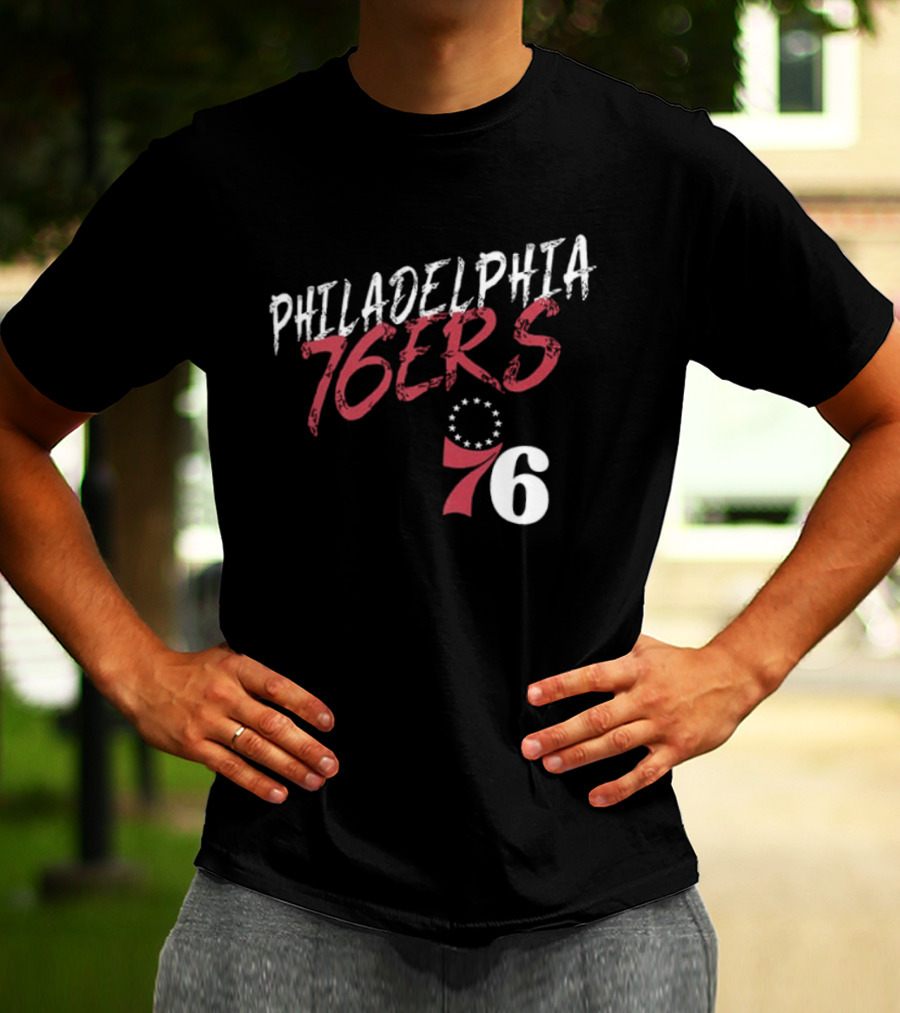 LeBron James Philadelphia 76ers Royal Hustle Name & Number 2 Sided Philadelphia 76ers 76 T-Shirt