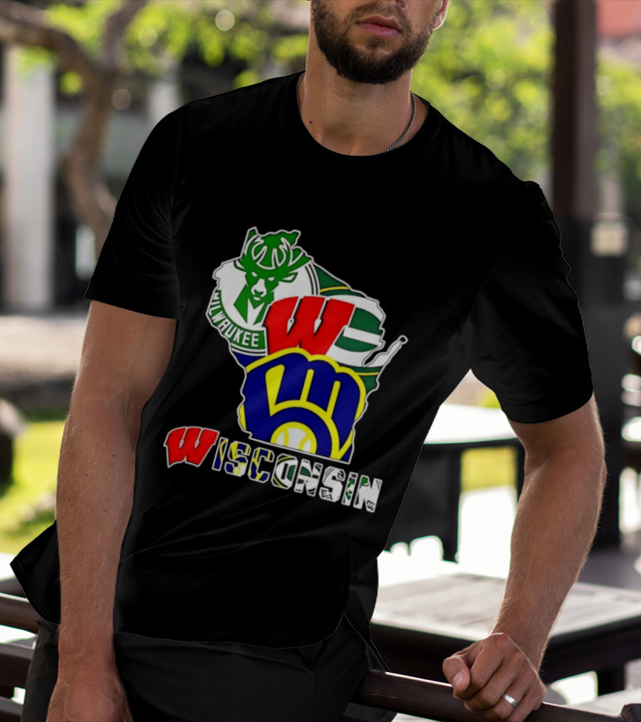 Milwaukee Bucks Green Bay Packers Milwaukee Brewers Collage Wisconsin T-Shirt