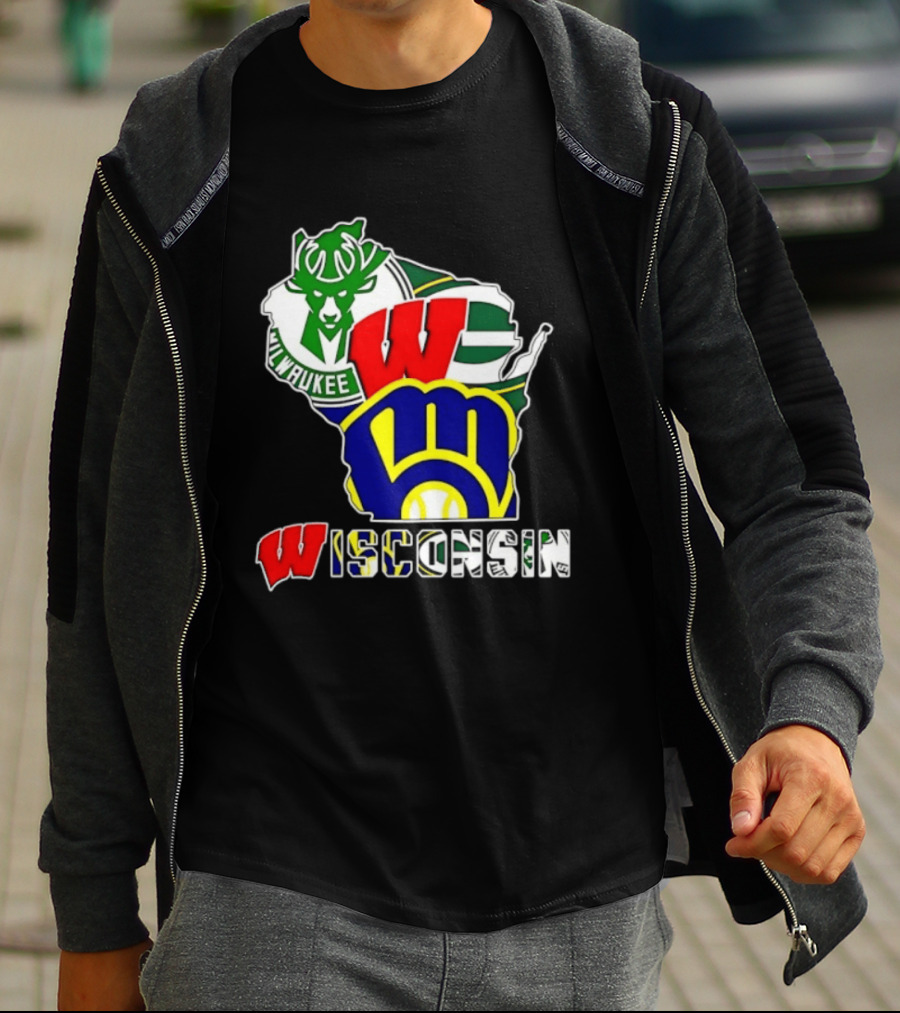 Milwaukee Bucks Green Bay Packers Milwaukee Brewers Collage Wisconsin T-Shirt