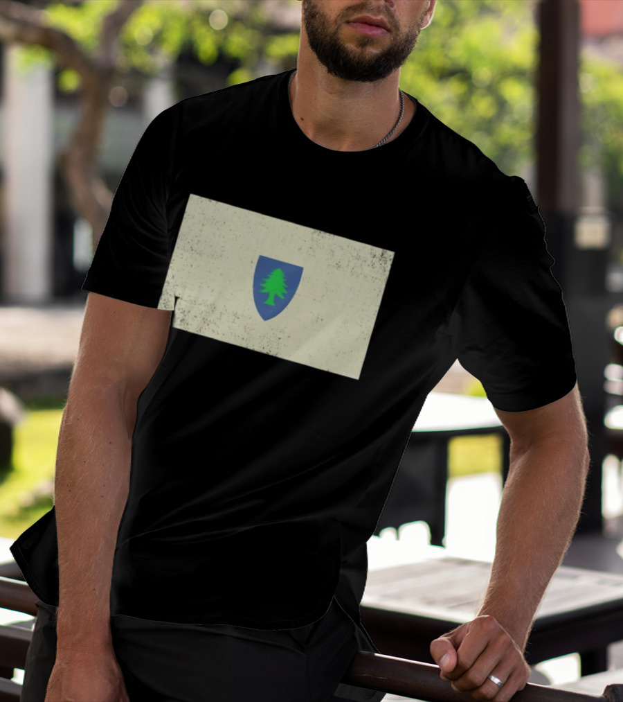 Massachusetts Flag Pine Tree Symbol On Vintage Shield T-Shirt