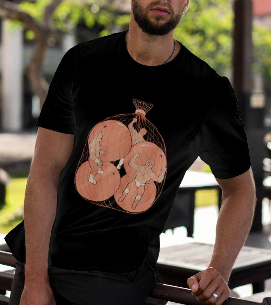 Wrestlers In Orange Produce Bag Mesh T-Shirt