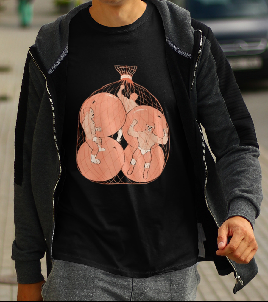 Wrestlers In Orange Produce Bag Mesh T-Shirt