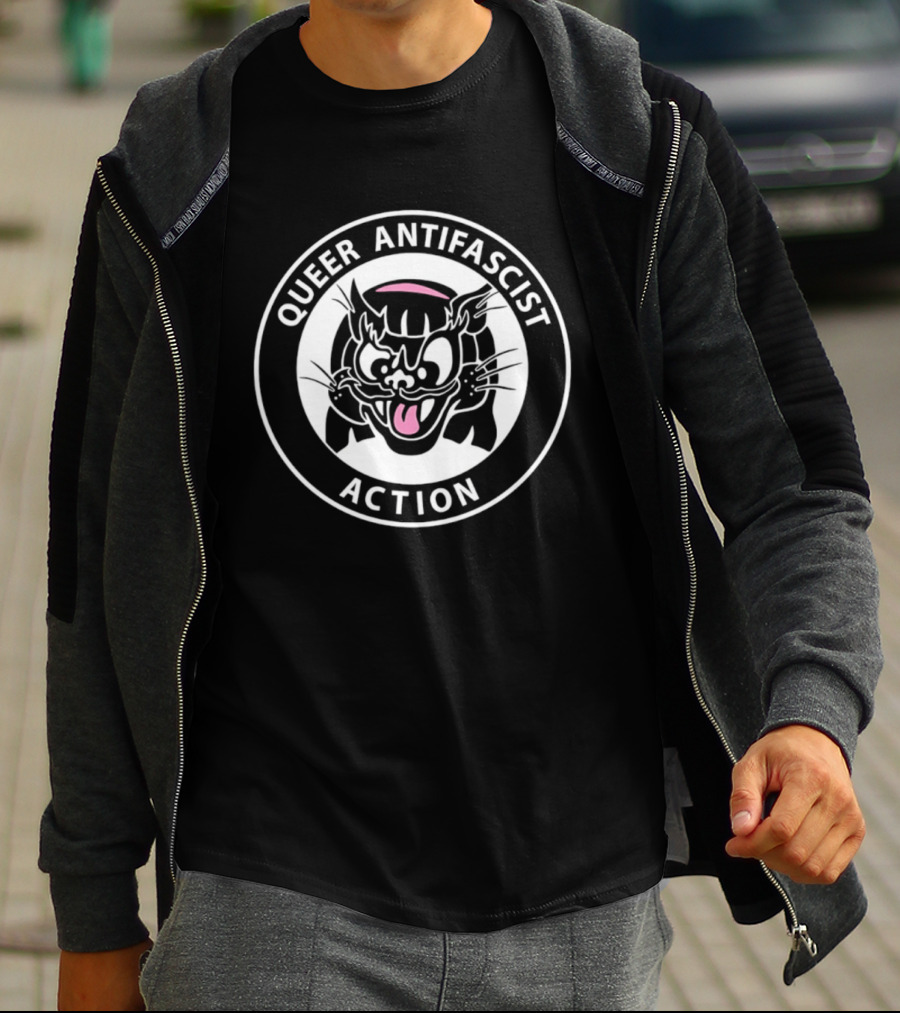 Queer Antifascist Action LGBTQ Cat T-Shirt