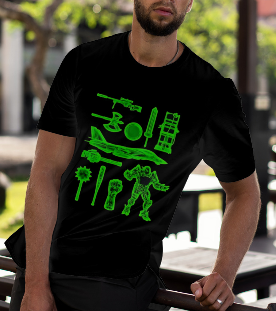 Ring Weapons Axe Sword Jet Robot Icon Collection T-Shirt