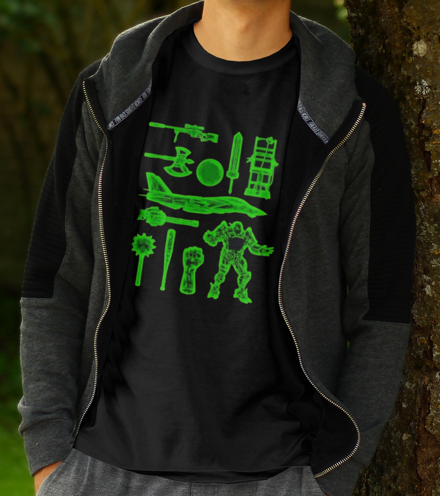 Ring Weapons Axe Sword Jet Robot Icon Collection T-Shirt