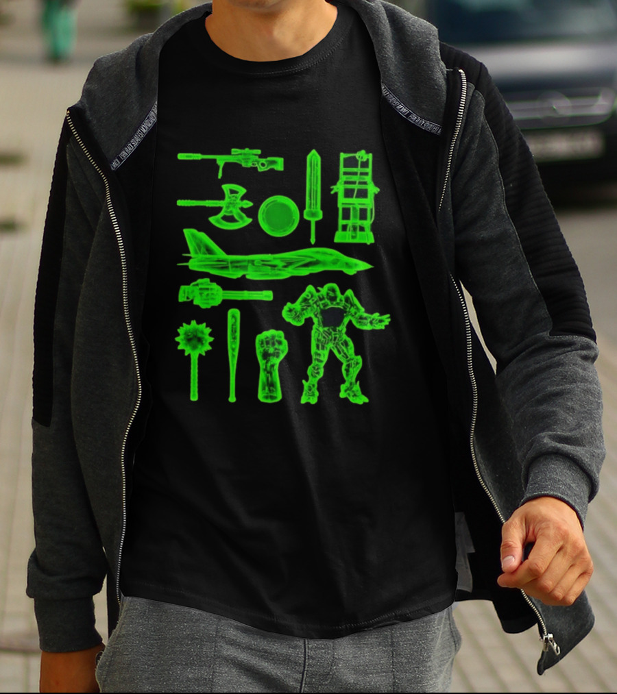 Ring Weapons Axe Sword Jet Robot Icon Collection T-Shirt