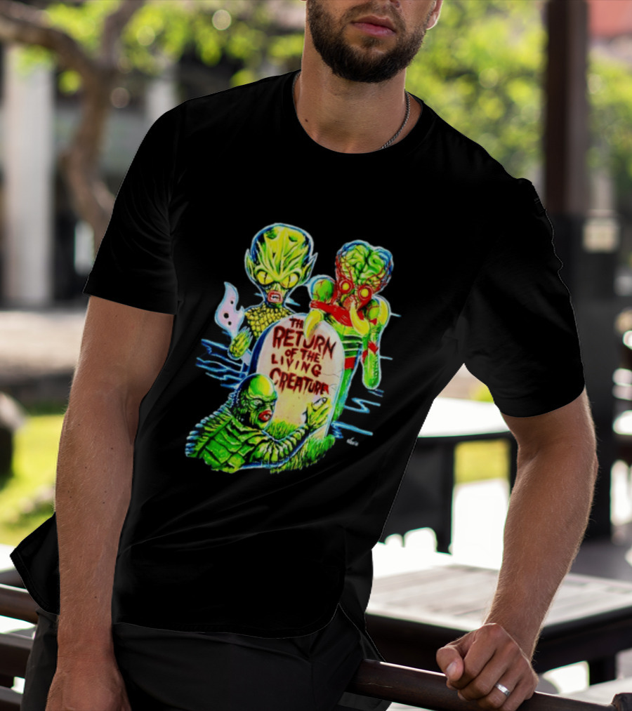 The Return Of The Living Creature Horror Movie Monsters And Tombstone Scene T-Shirt