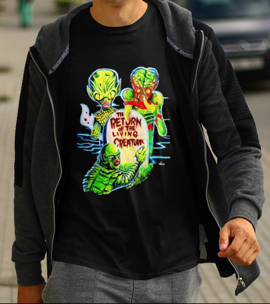 The Return Of The Living Creature Horror Movie Monsters And Tombstone Scene T-Shirt