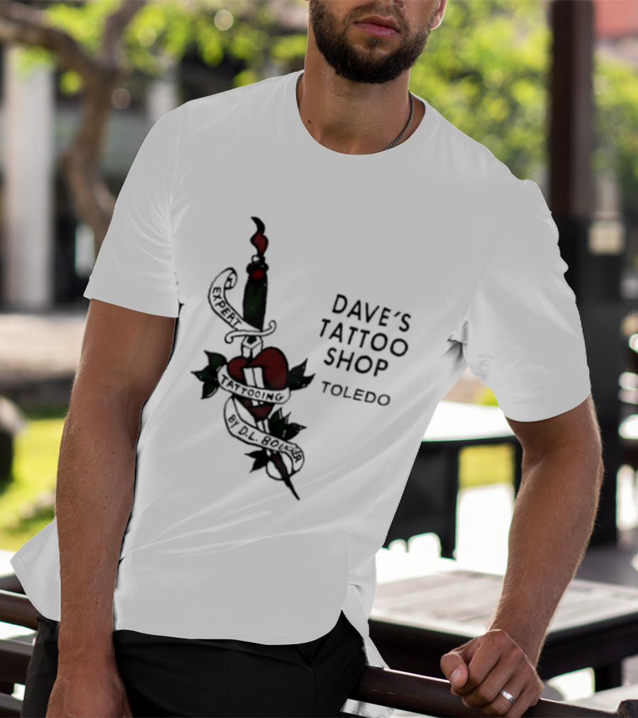 Dave's Tattoo Shop Toledo Expert Tattooing By DL Boucher Heart And Dagger Tattoo T-Shirt